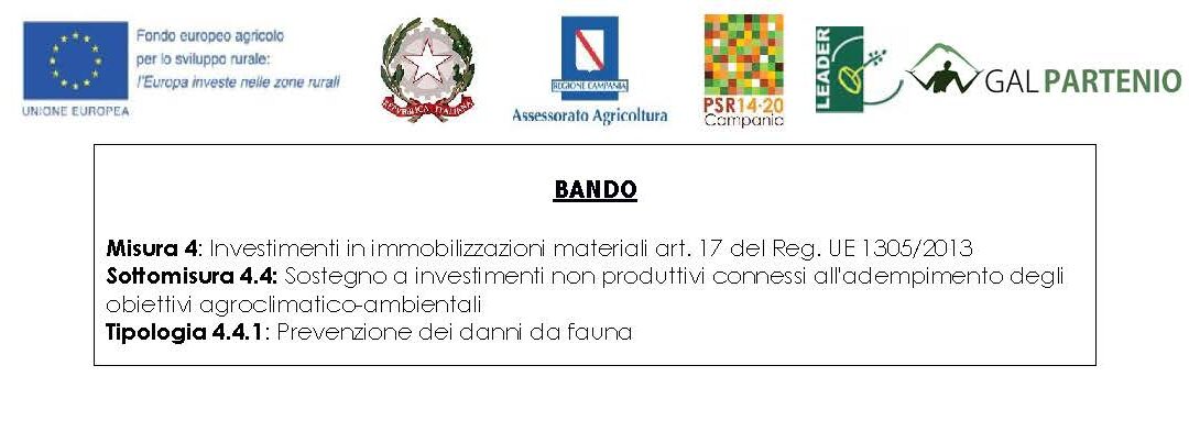 PSR 2014/20 GAL PARTENIO CONSORZIO T.I. 4.4.1 – Apertura Bando