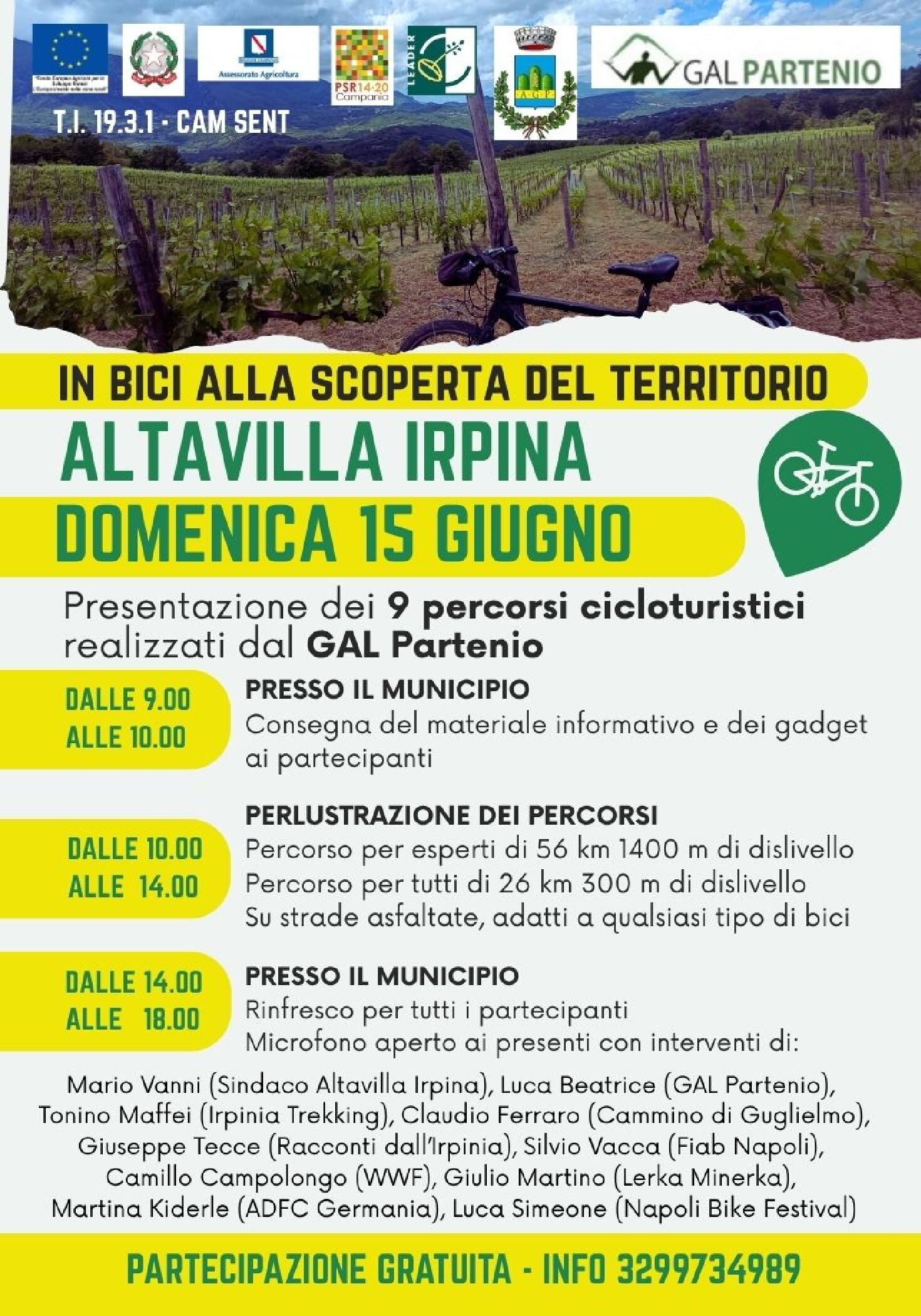 PSR CAMPANIA 2014/2022 – T.I. 19.3.1 CAM- SENT – IN BICI ALLA RISCOPERTA DEL TERRITORIO – ALTAVILLA IRPINA – DOMENICA 15 GIUGNO 2025 ORE 9:00