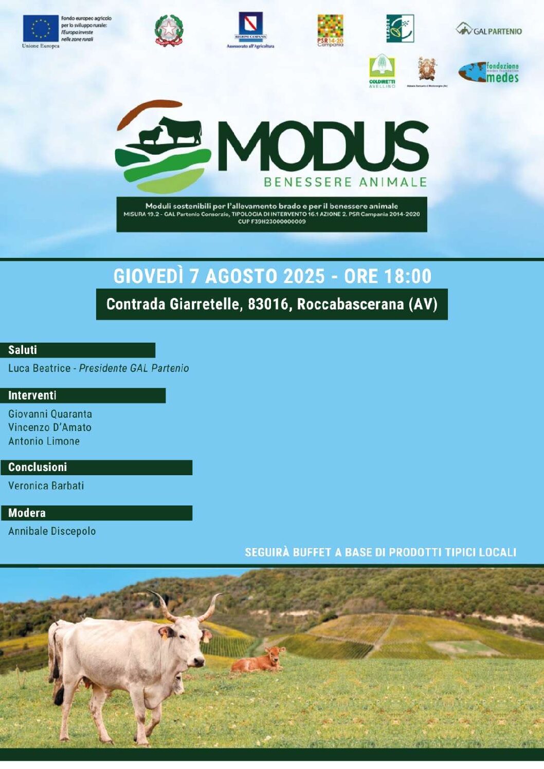 PSR CAMPANIA 2014/2022- T.I. 16.1.1. AZIONE 2 – EVENTO FINALE PROGETTO MODUS -GIOVEDI’ 7 AGOSTO 2025 ORE 18:00 – CONTRADA GIARRETELLE ROCCABASCERA (AV)