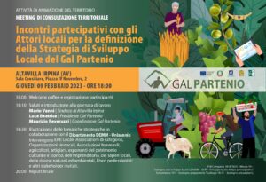 M.19 – T.I. 19.1.1 – ATTIVITA’ DI ANIMAZIONE DEL TERRITORIO – MEETING DI CONSULTAZIONE TERRITORIALE – 9 FEBBRAIO 2023 ORE 18:00