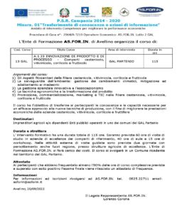 P.S.R. Campania 2014 – 2020 Misura 01“Trasferimento di conoscenze e azioni di informazione” – Cod Corso GAL 13 – A.1.33 INNOVAZIONE DI PRODOTTO E DI  PROCESSO – Comparti castanicolo,  vitivinicolo, corilicolo e frutticolo