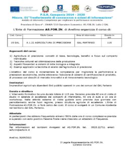 P.S.R. Campania 2014 – 2020 Misura. 01“Trasferimento di conoscenze e azioni di informazione” – Cod Corso 15 GAL – A.1.22 AGRICOLTURA DI PRECISIONE