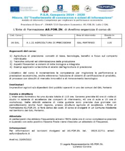 P.S.R. Campania 2014 – 2020 Misura. 01“Trasferimento di conoscenze e azioni di informazione” – Cod Corso 16 GAL – A.1.22 AGRICOLTURA DI PRECISIONE