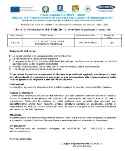 P.S.R. Campania 2014 – 2020 Misura. 01“Trasferimento di conoscenze e azioni di informazione” – Cod Corso 18 GAL – J 1.1 LA CUSTODIA DELLA  BIODIVERSITÀ VEGETALE
