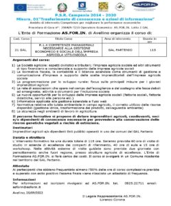 P.S.R. Campania 2014 – 2020 Misura. 01“Trasferimento di conoscenze e azioni di informazione” – Cod Corso 21 GAL – R.1.4 COMPETENZE MANAGERIALI NECESSARIE ALLA GESTIONE ECONOMICO E SOCIALE DELL’IMPRESA AGRICOLA VITIVINICOLA
