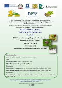 PSR CAMPANIA 2014-2020 – T. I.16.1.1- WEBINAR DIVULGATIVO MARTEDI’ 20 DICEMBRE 2022 Ore 9:30 – PROGETTO INNOVAC